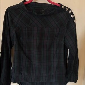 J.Crew Plaid Top with Embellished Shoulder